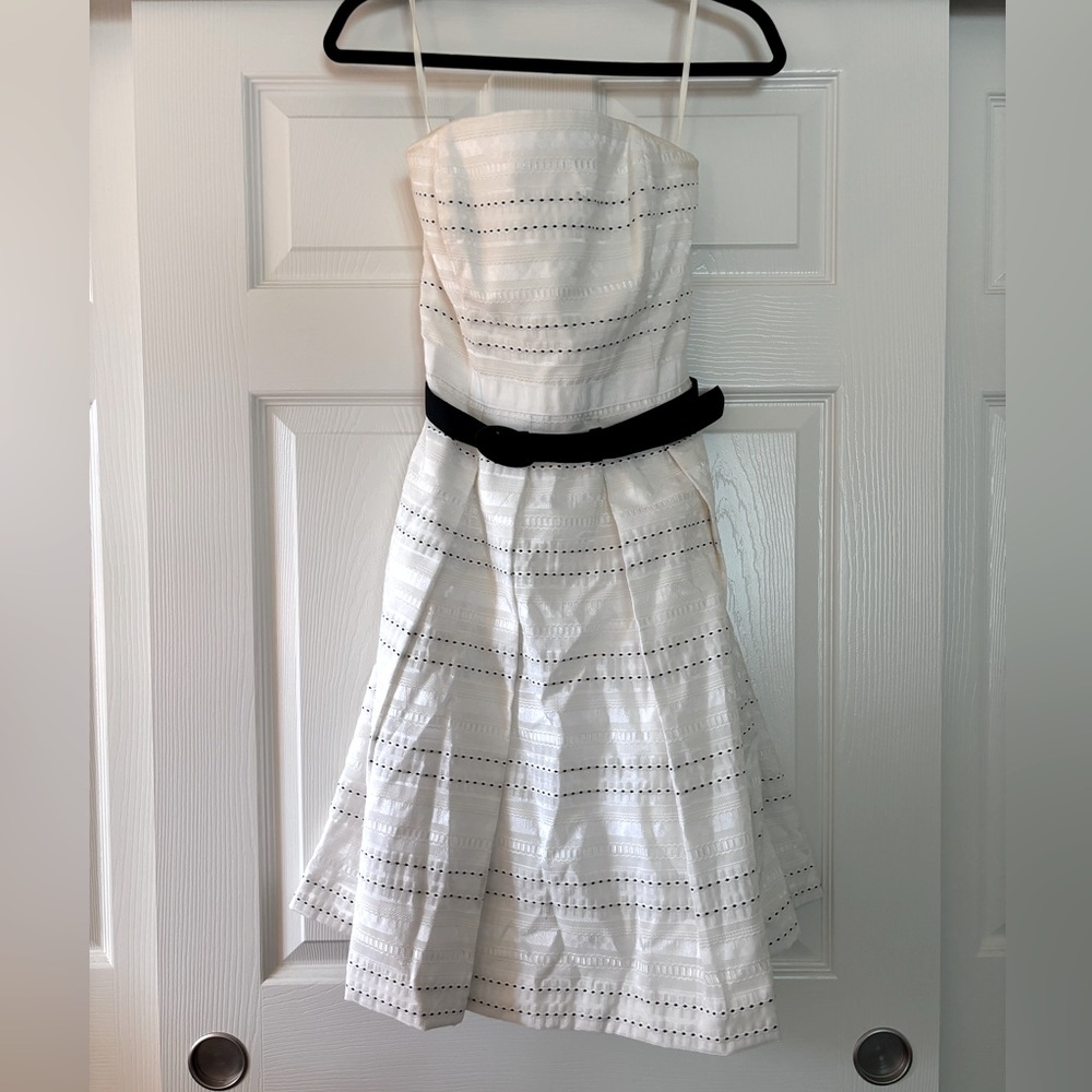 WHBM Ivory & Black Strapless Midi Dress